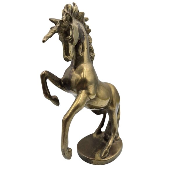 Vintage Brass Rearing Unicorn Figurine With Flowing Mane & Tail - Picture 13 of 16